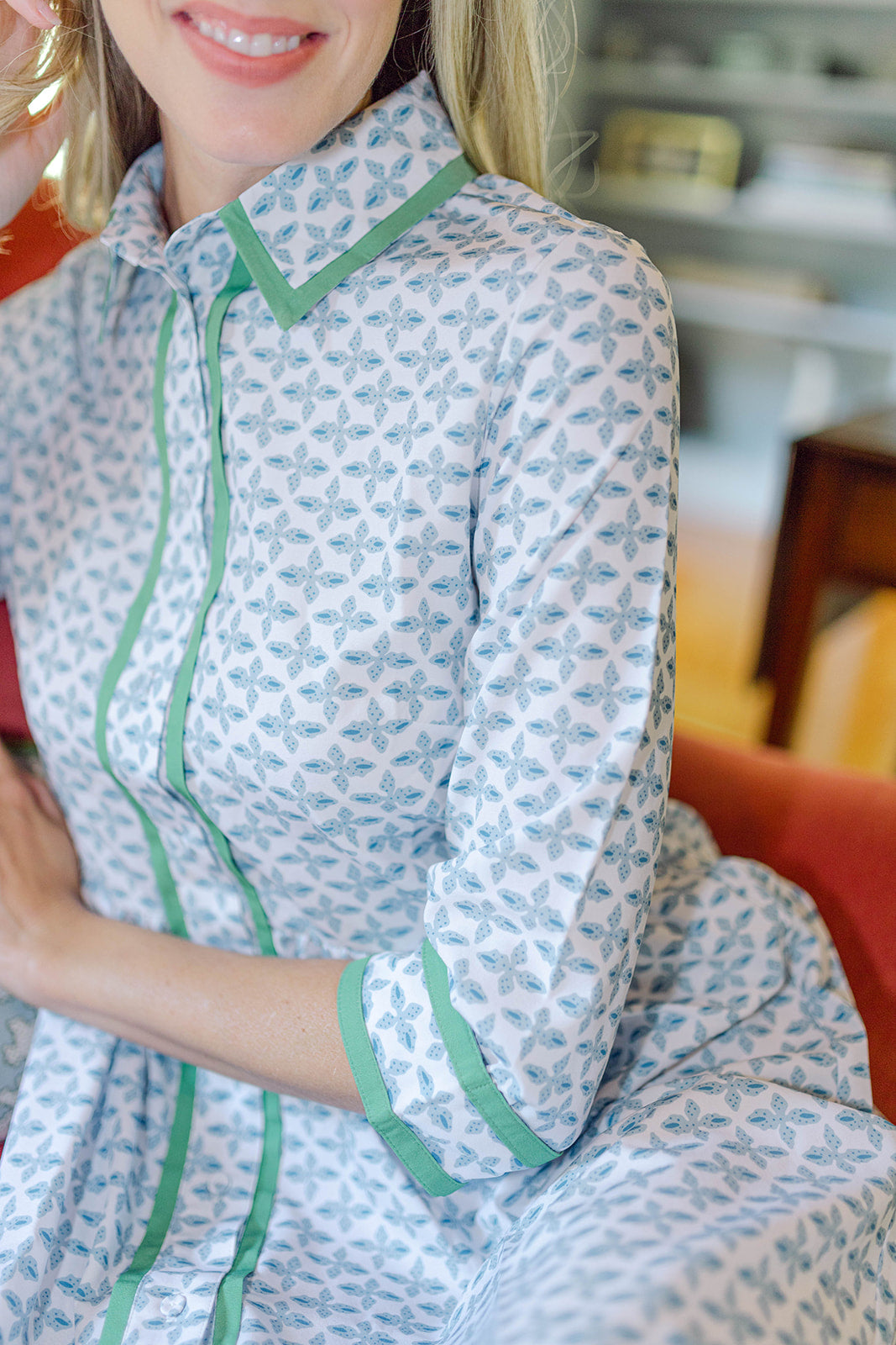 Elaine Mini Shirt Dress in Posey Pool