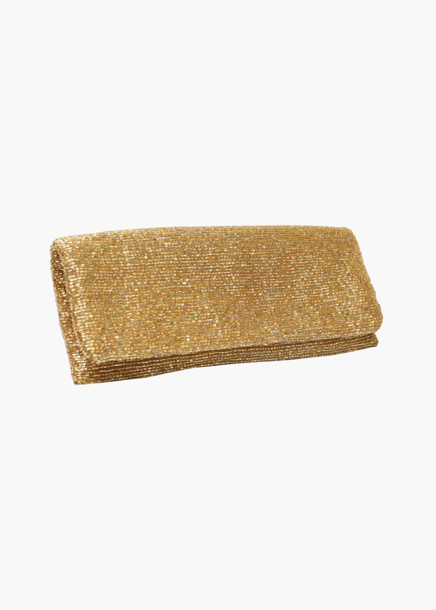 Fold-Over Beaded Clutch in Gold