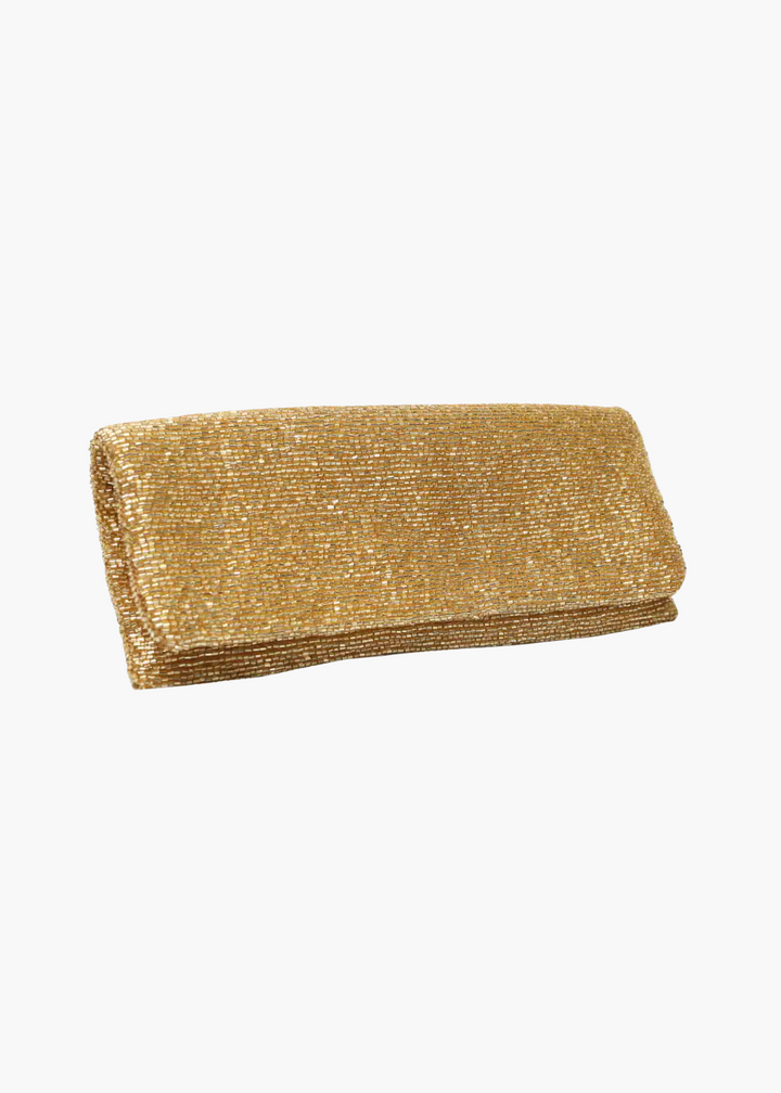 Fold-Over Beaded Clutch in Gold