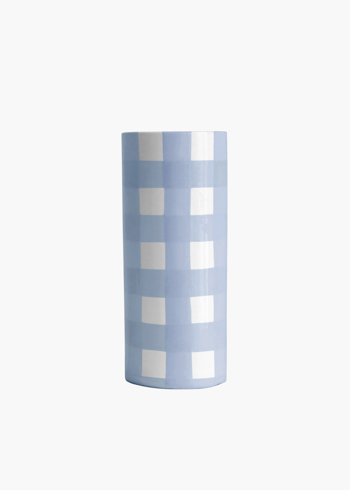 Gingham Vase in French Blue