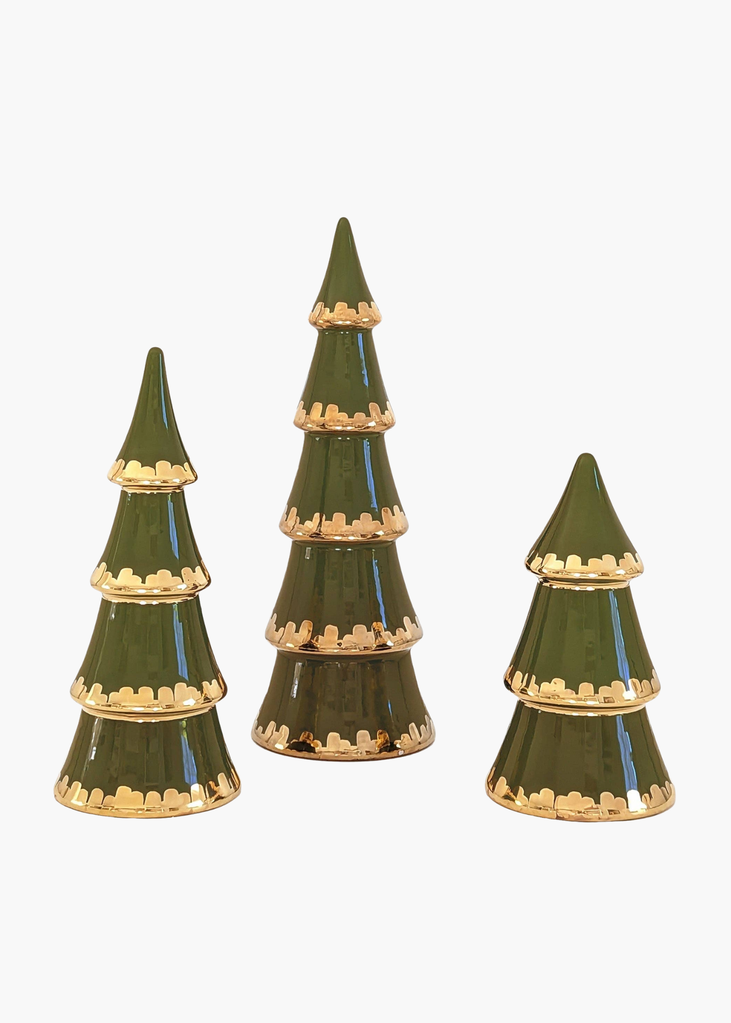 Ceramic Tiered Christmas Trees in Moss Green