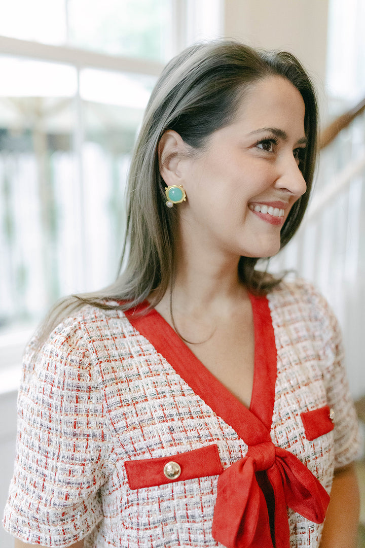 Bow Tweed Mini Dress in Red