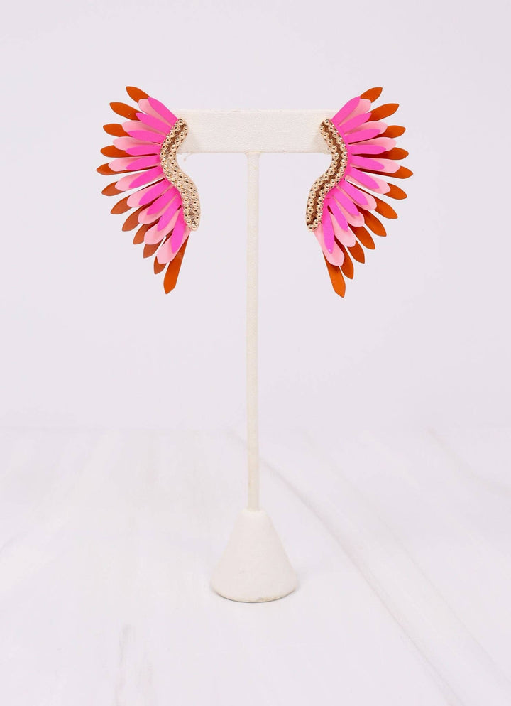 Farrell Metal Fan Earring in Pink and Orange