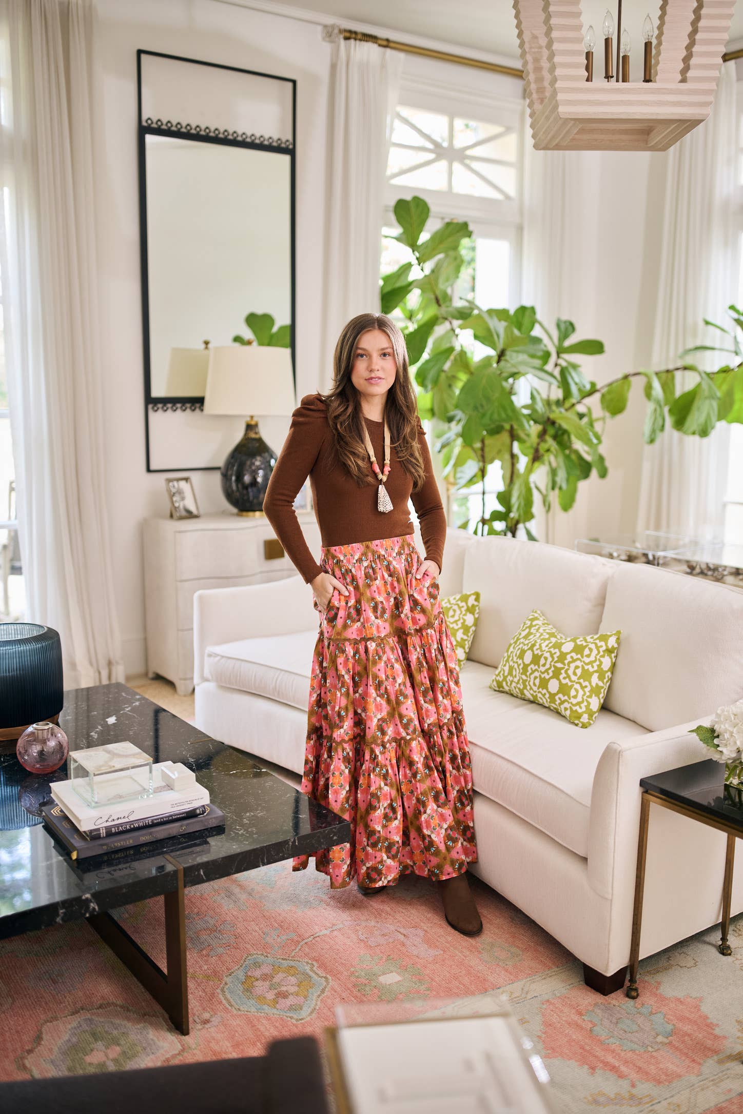 Jess Tiered Maxi Skirt in Farmhouse Pink
