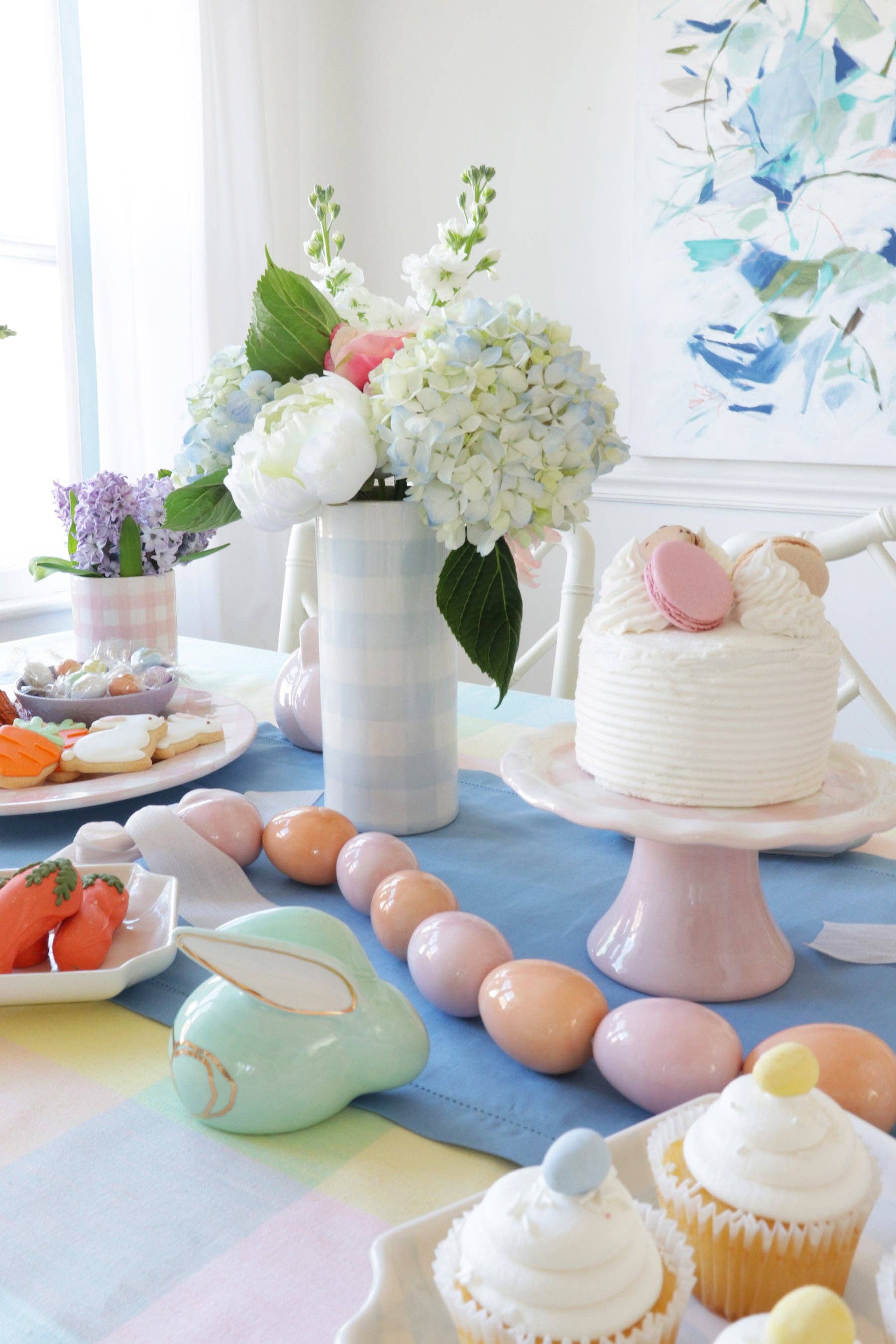 Gingham Vase in French Blue