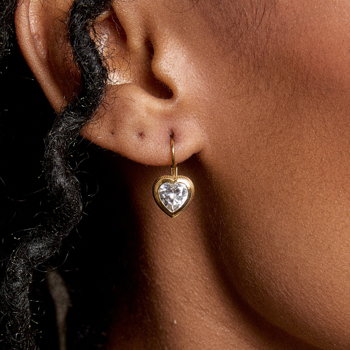 Bezel Heart Drop Earrings