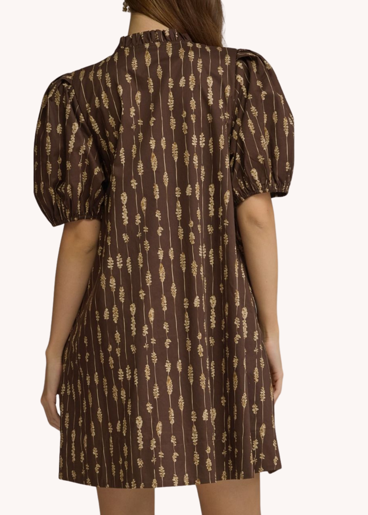 Collins Smocked Cotton Mini Dress in Brown