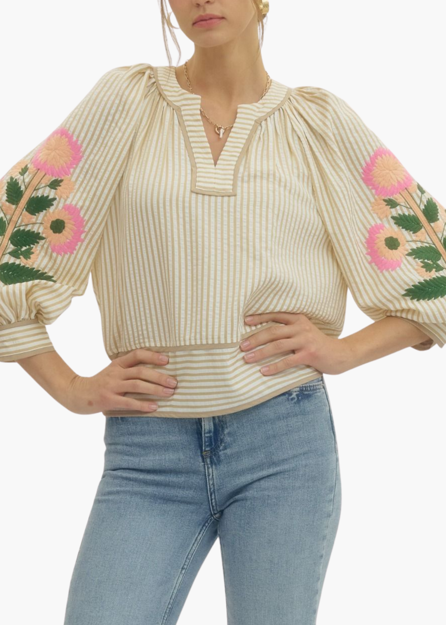 Jaipur Floral Top in Oatmeal