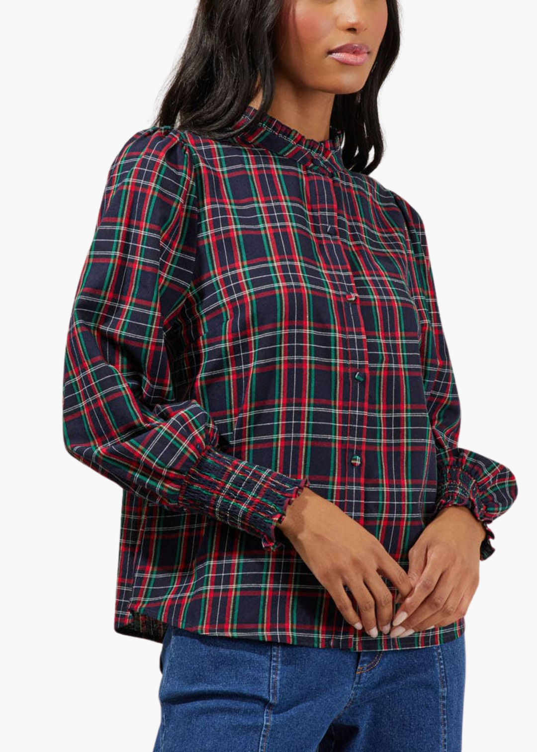 Brisvan Plaid Split Neck Top