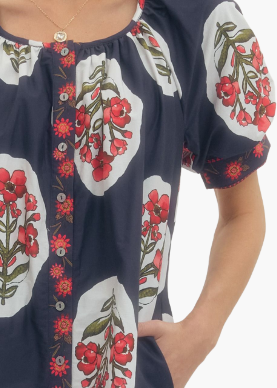 Sarah Blockprint Mini Dress in Navy