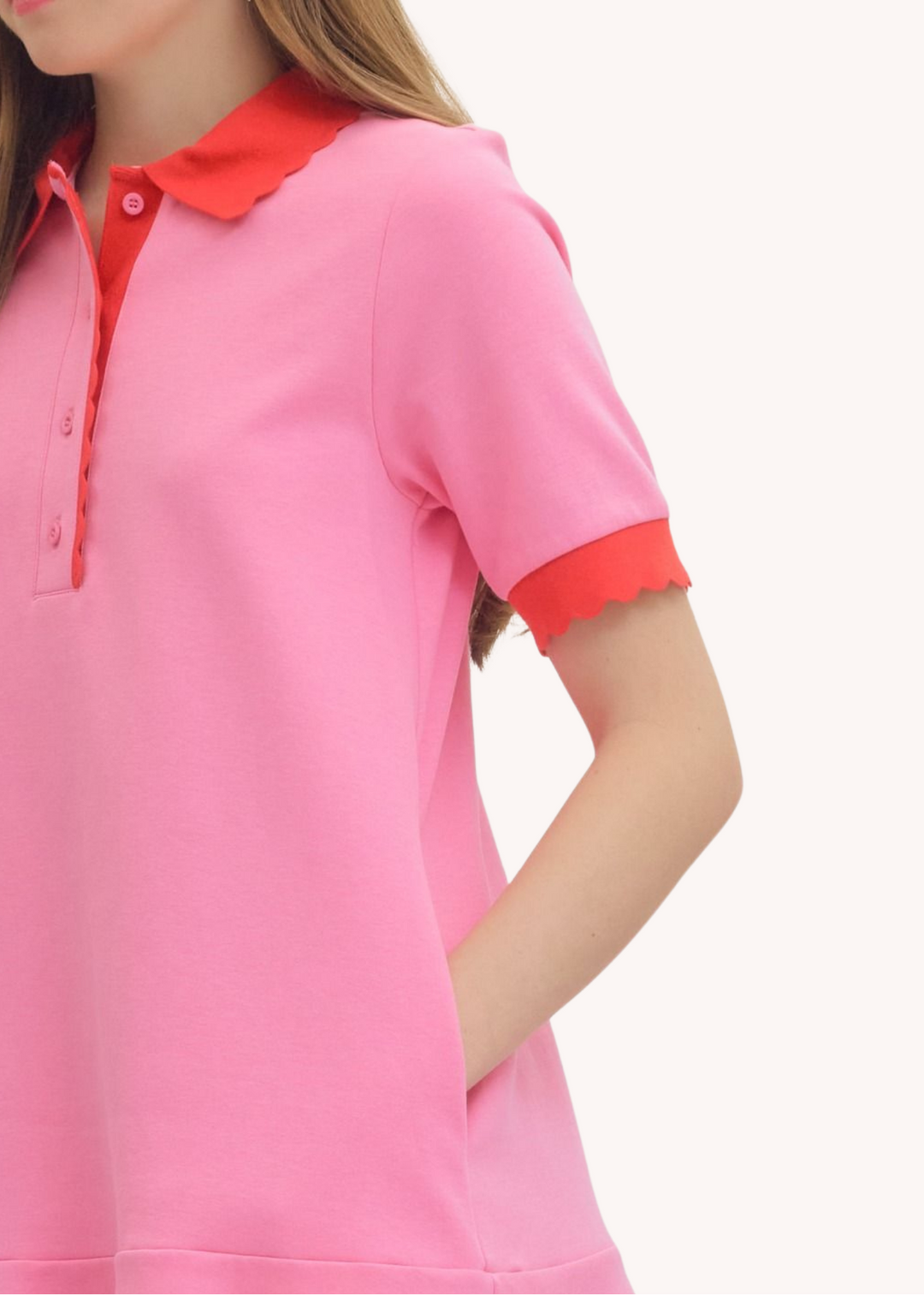 Celia Scalloped Cotton Mini Dress in Pink