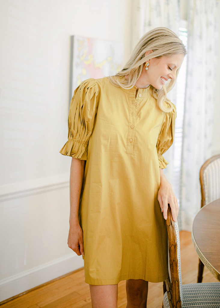 Henry Puff Sleeve Dress in Golden Sage – Poppy and Pink