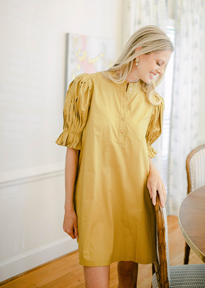 Henry Puff Sleeve Dress in Golden Sage