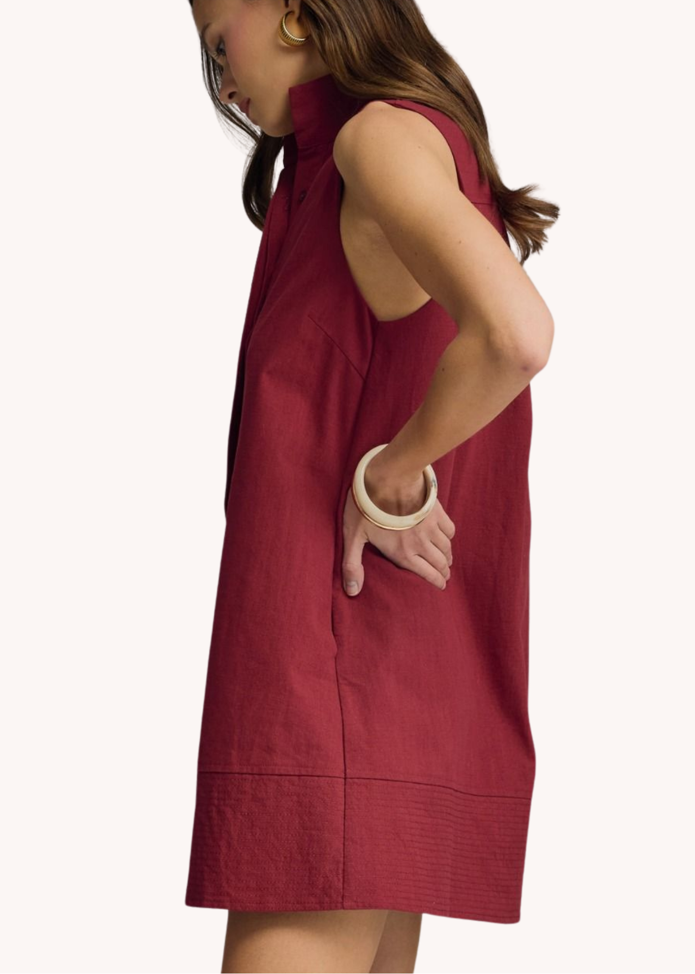 Keeley Cotton Linen Mini Dress in Crimson