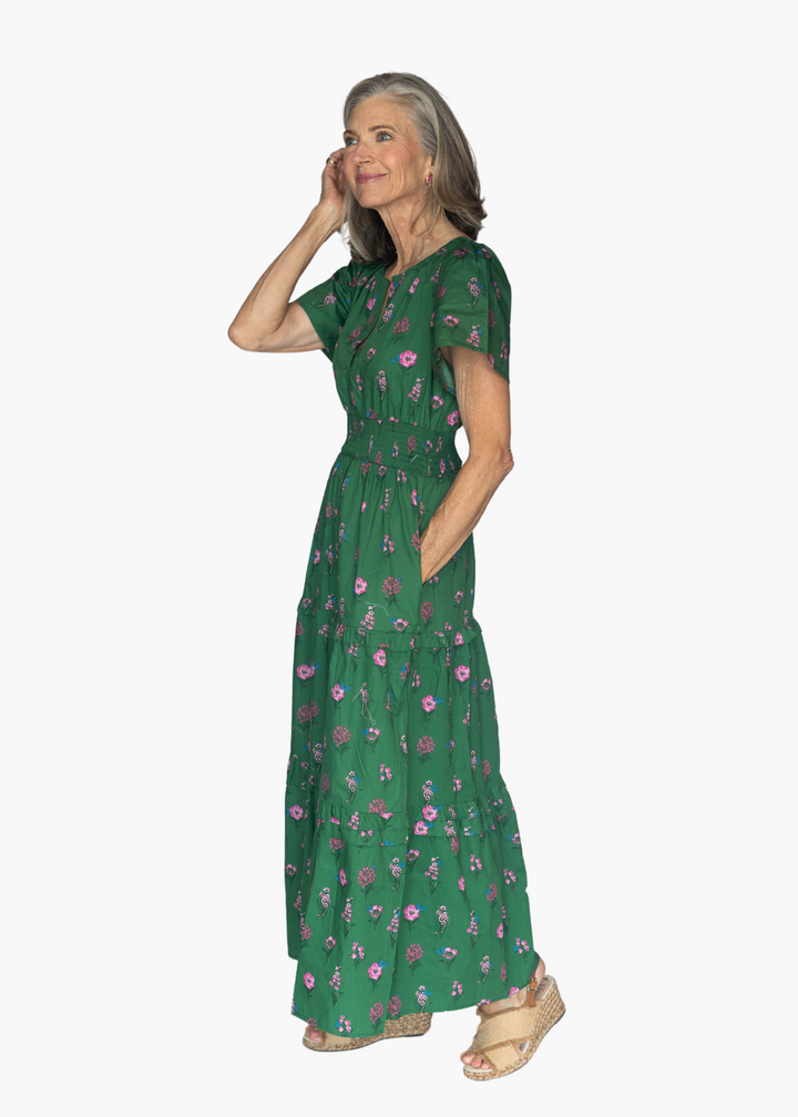 Palmer Poplin Maxi Dress in Green Garden