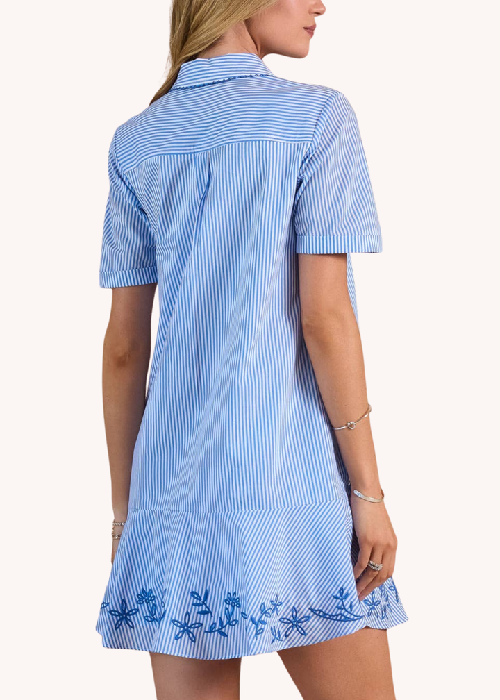 Striped Embroidered Mini Shirt Dress