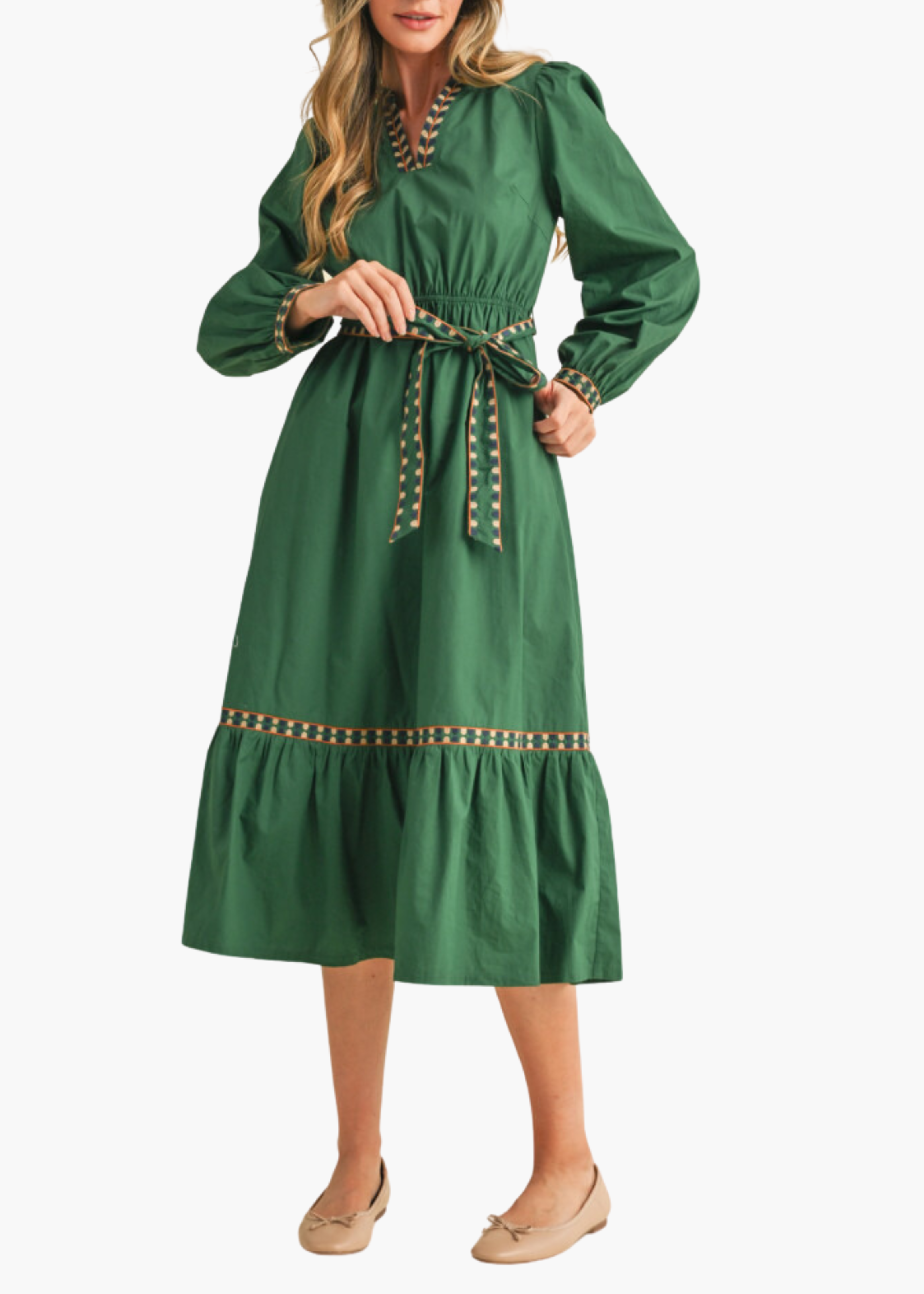 Lindsay Midi Dress in Hunter Green