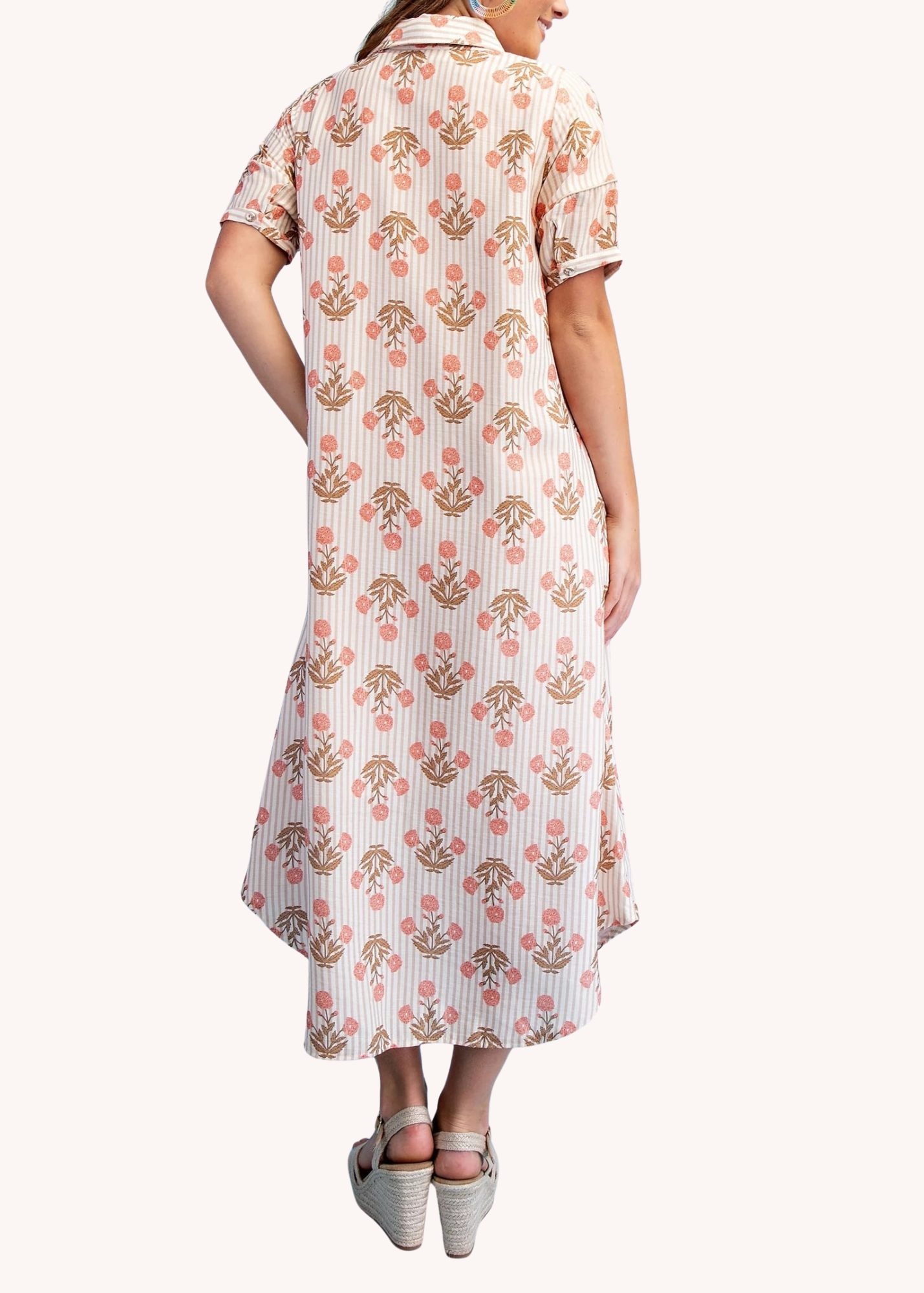 Madeline Block Print Midi Dress in Latte
