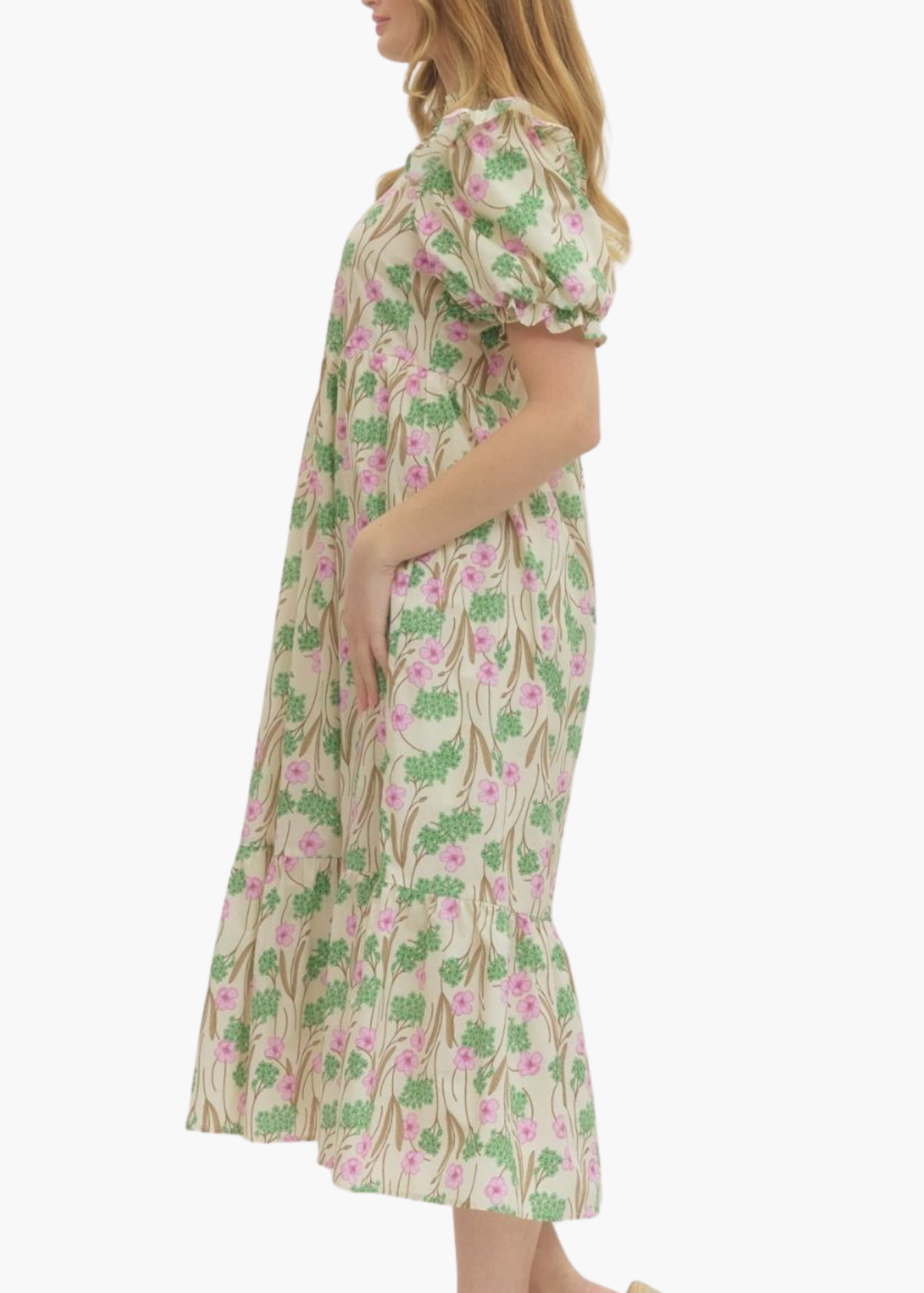 Evelyn Midi Dress in Ecru Pink