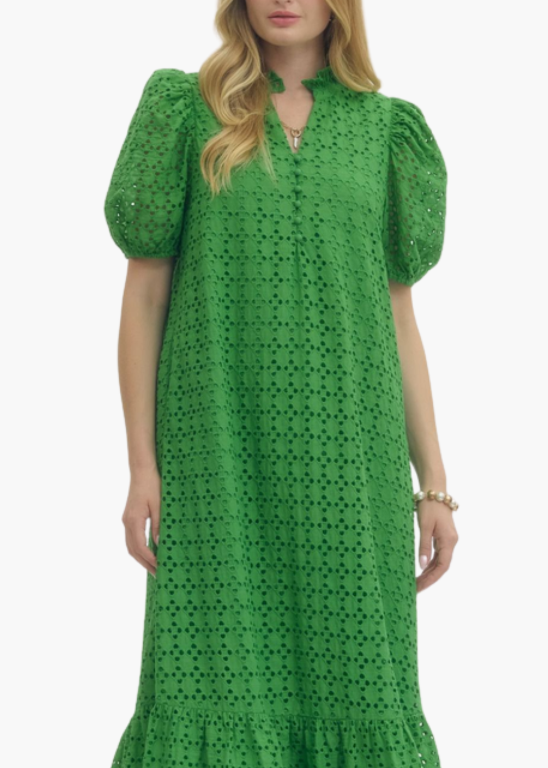 Laura Midi Dress in Green Eyelet