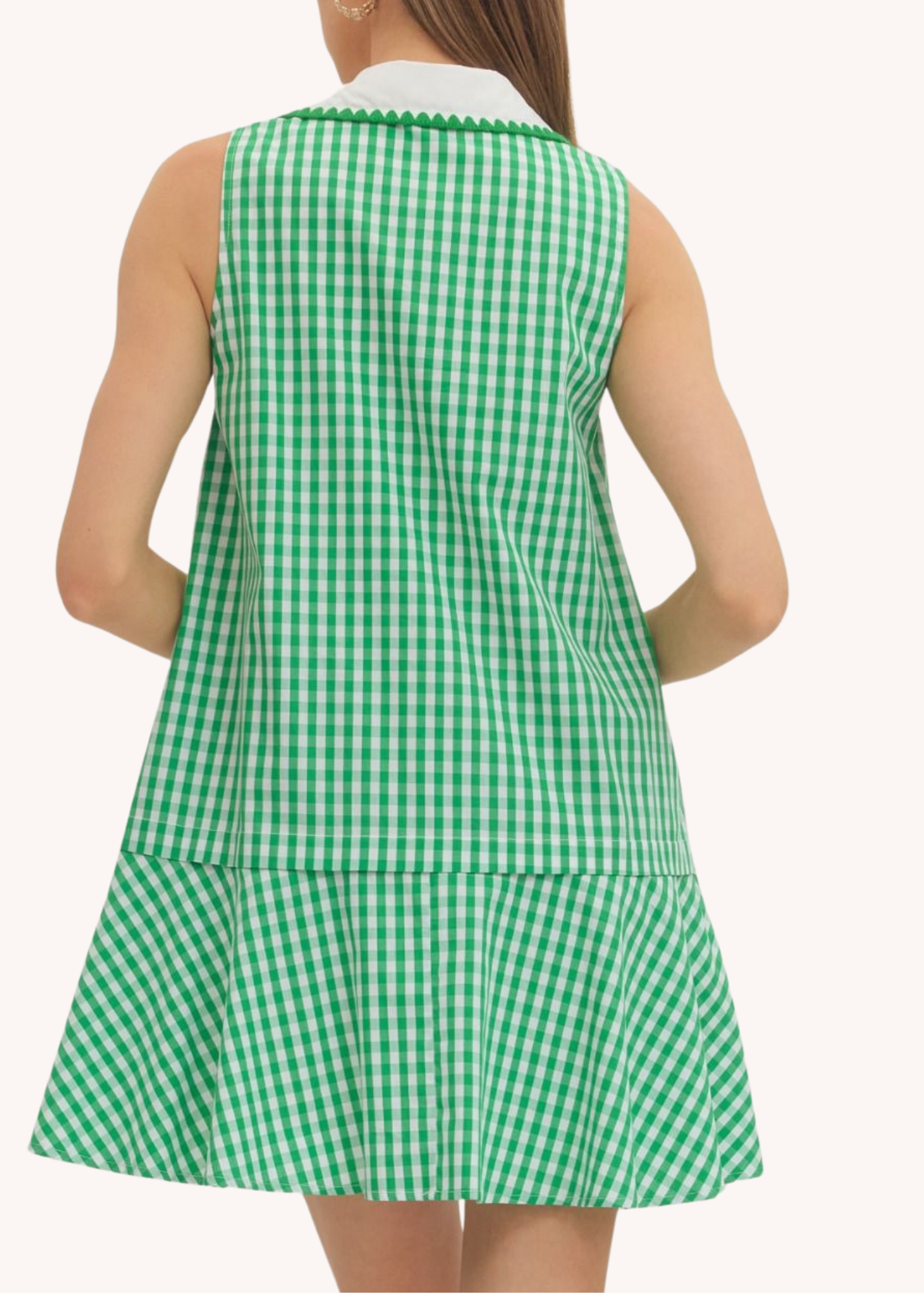 Gingham Cotton Mini Dress in Green