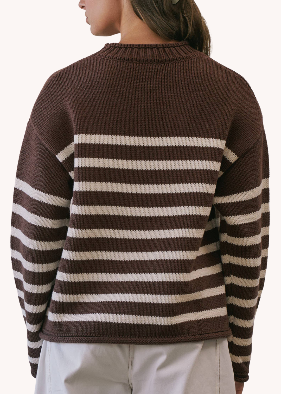 Striped Roll Neck Sweater in Chocolate