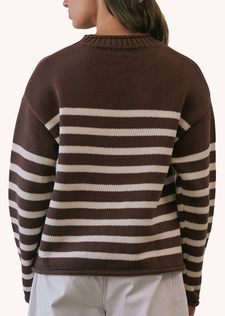 Striped Roll Neck Sweater in Chocolate