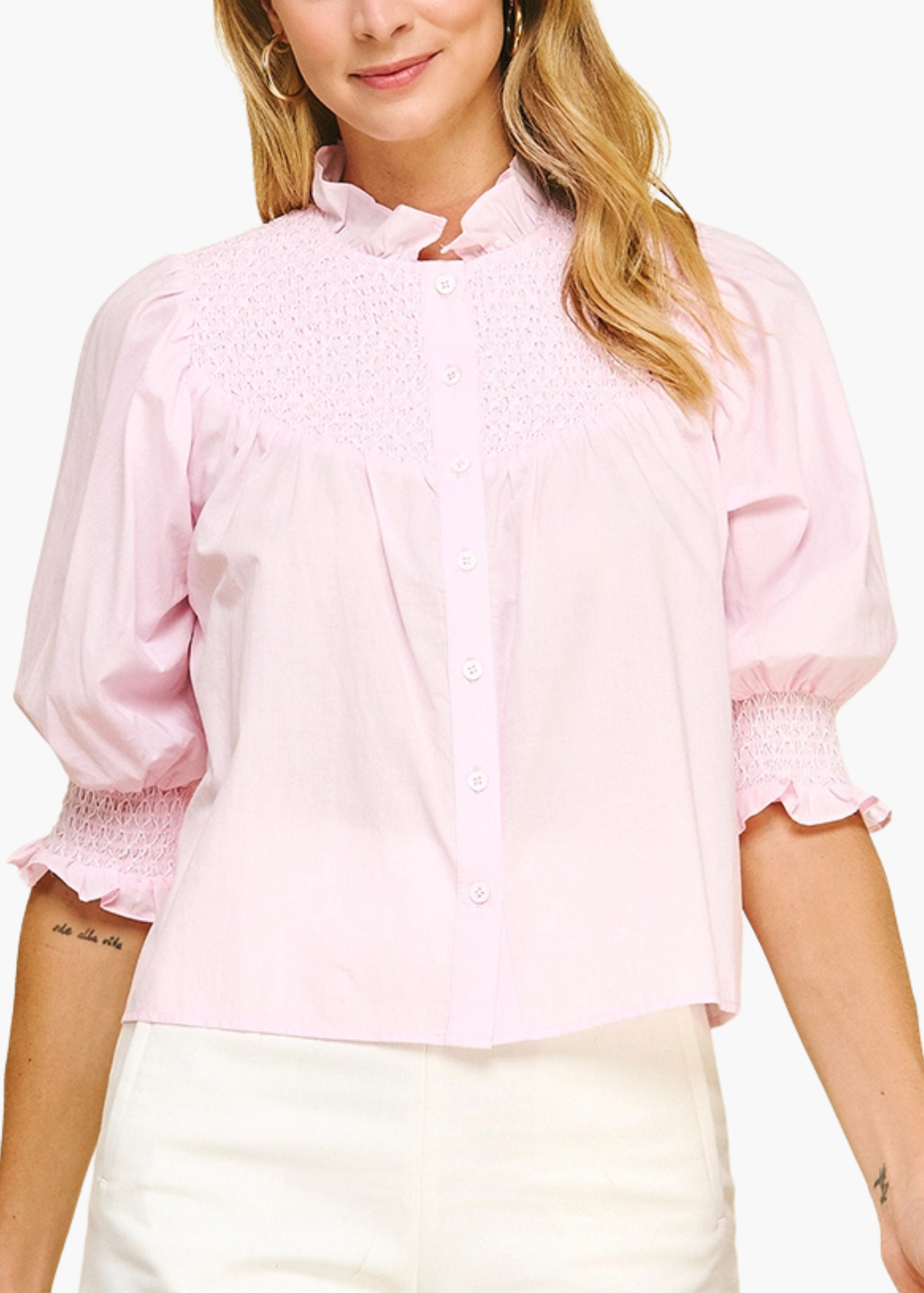 Sawyer Smocked Top in Light Pink