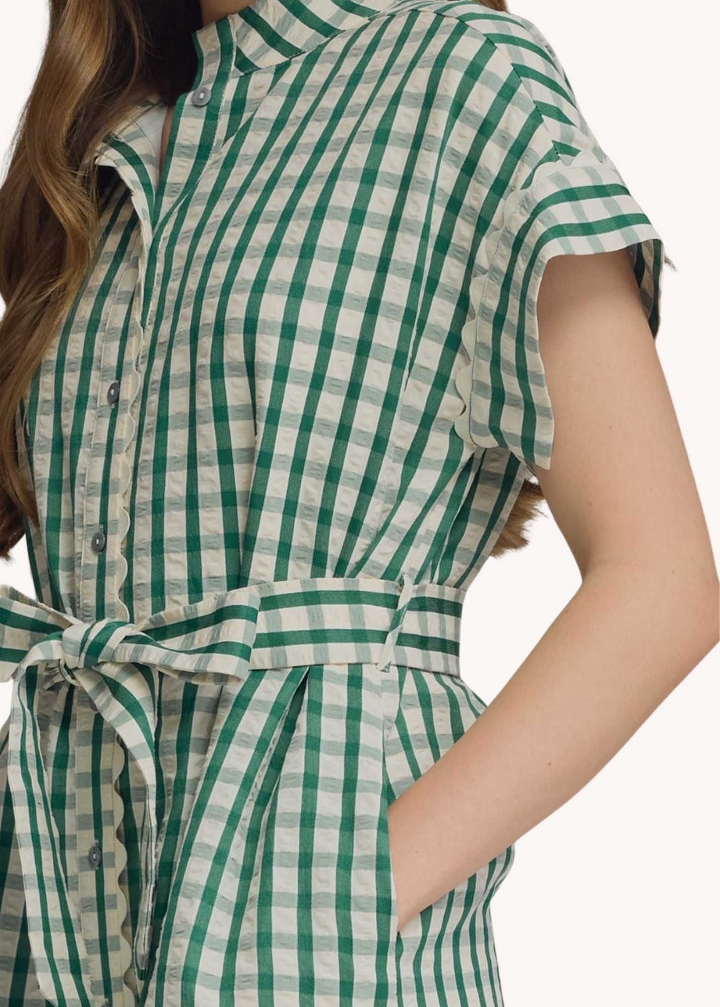 Madeline Gingham Mini Dress in Hunter Green