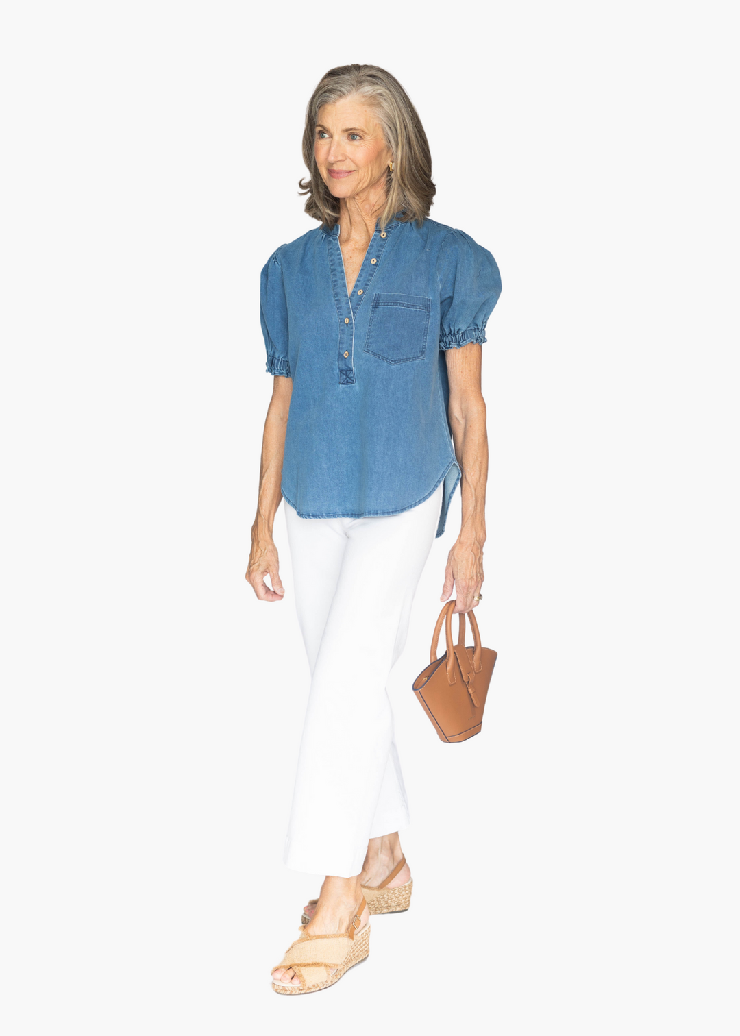 Adeline Puff Sleeve Top in Chambray