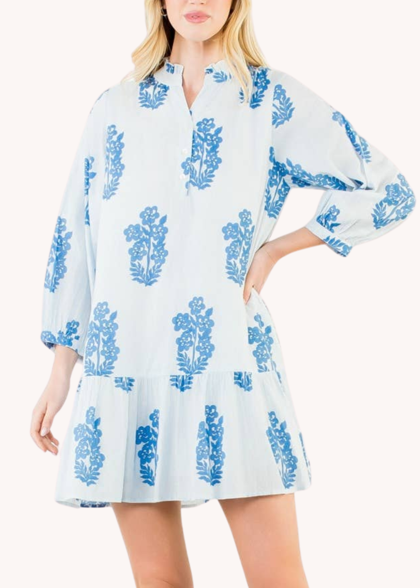 Blockprint Cotton Tiered Dress