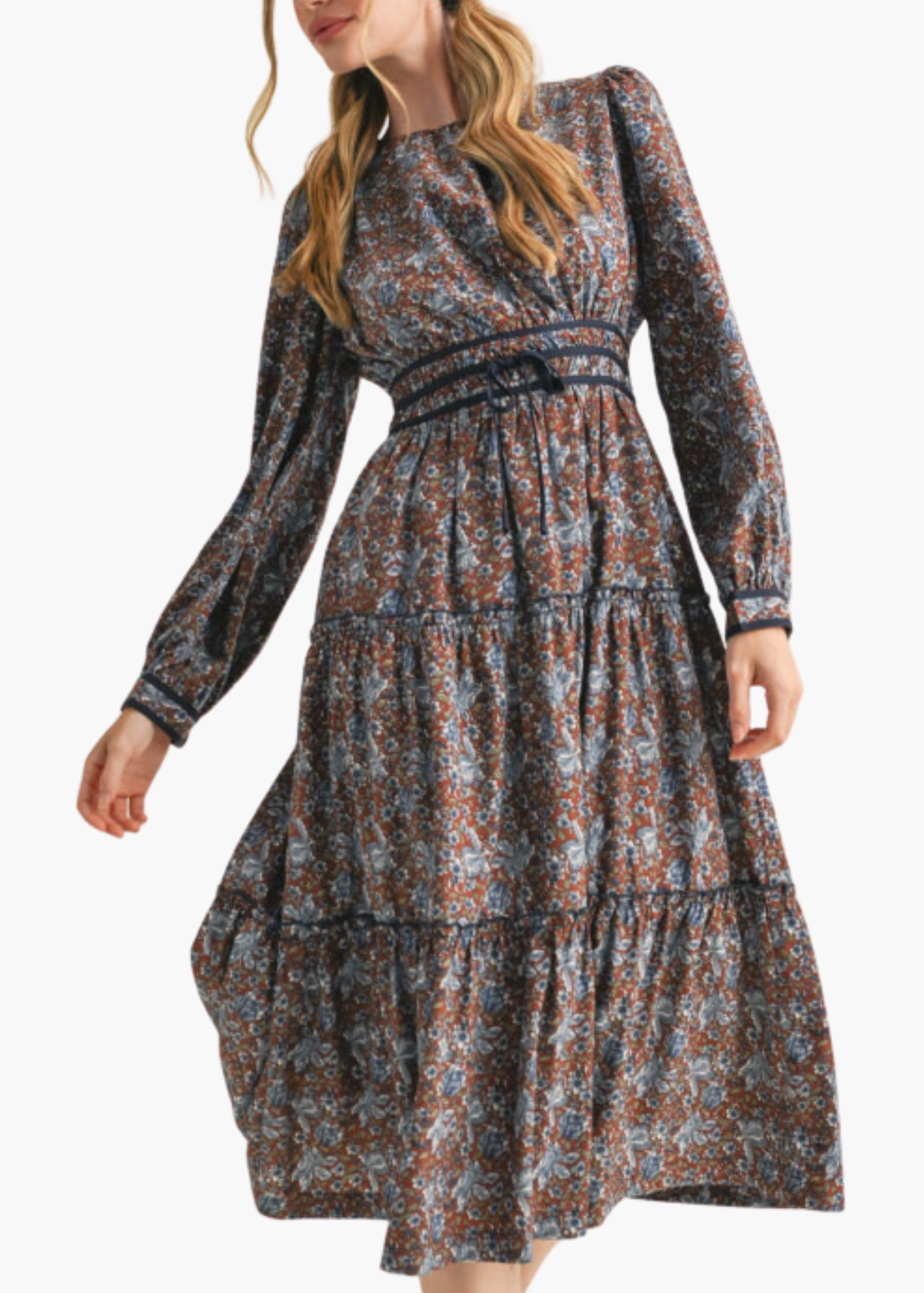 Diana Midi Dress in Brick Floral