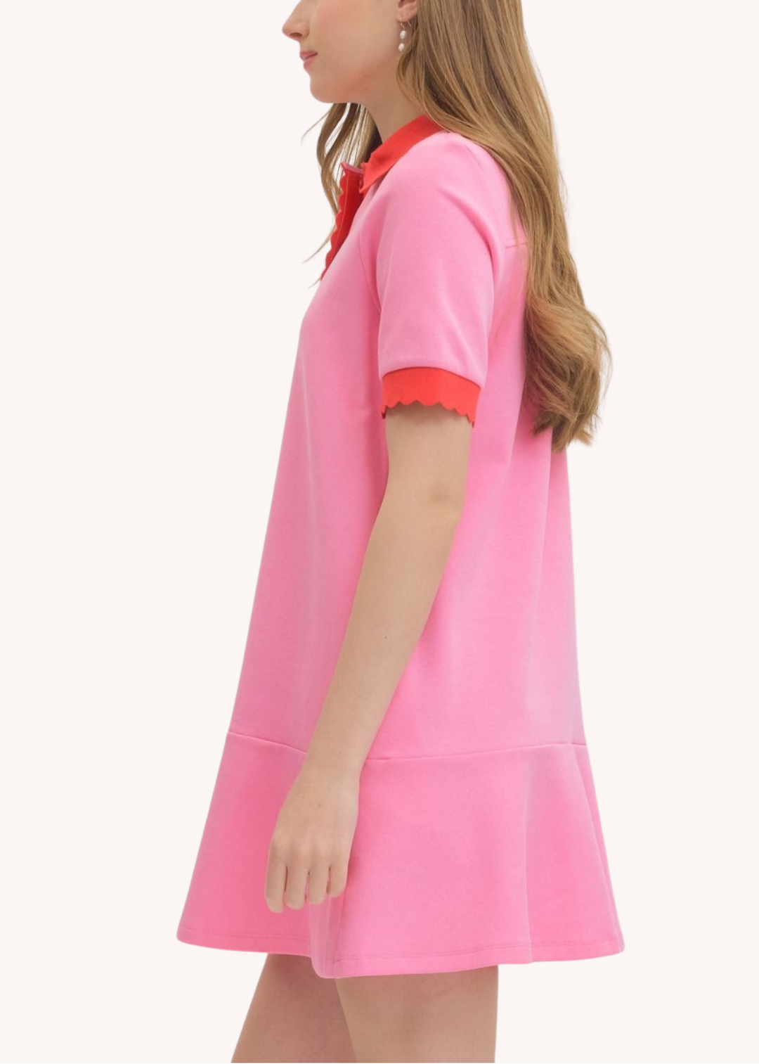 Celia Scalloped Cotton Mini Dress in Pink