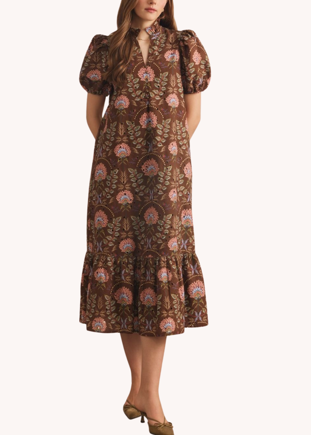Miller Cotton Midi Dress in Brown