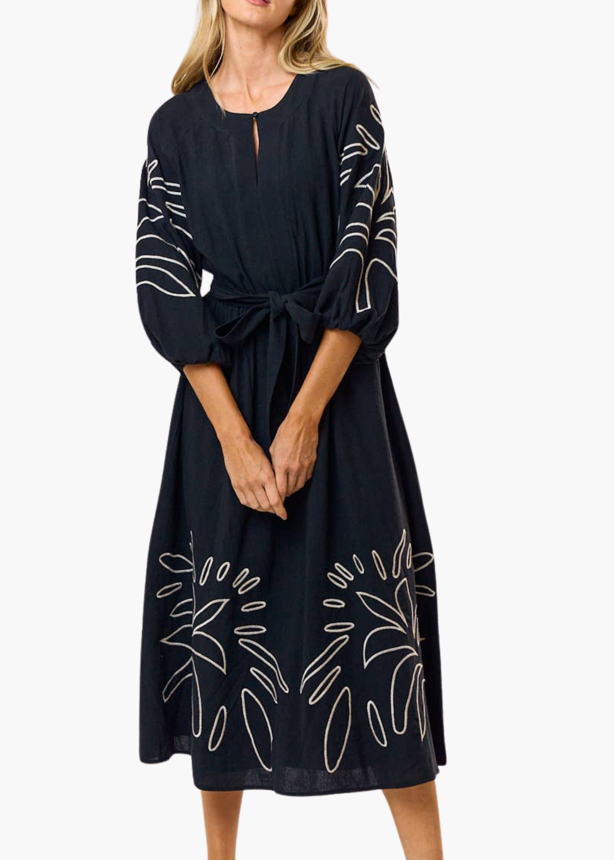 Winslow Embroidered Puff Sleeve Midi Dress