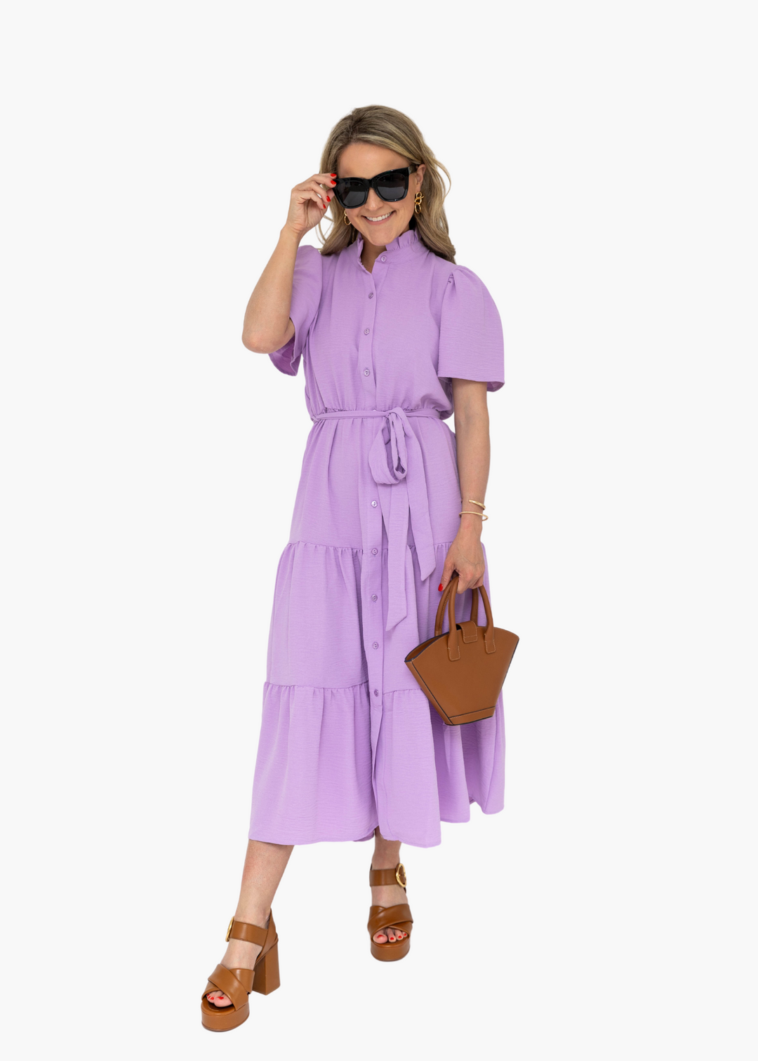 Peyton Buttoned Midi Shirt Dress in Lavender