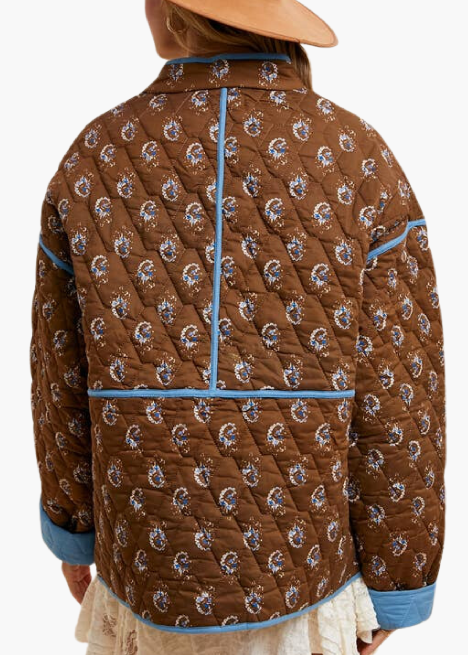 Floral Quilted Puffer Jacket in Mocha