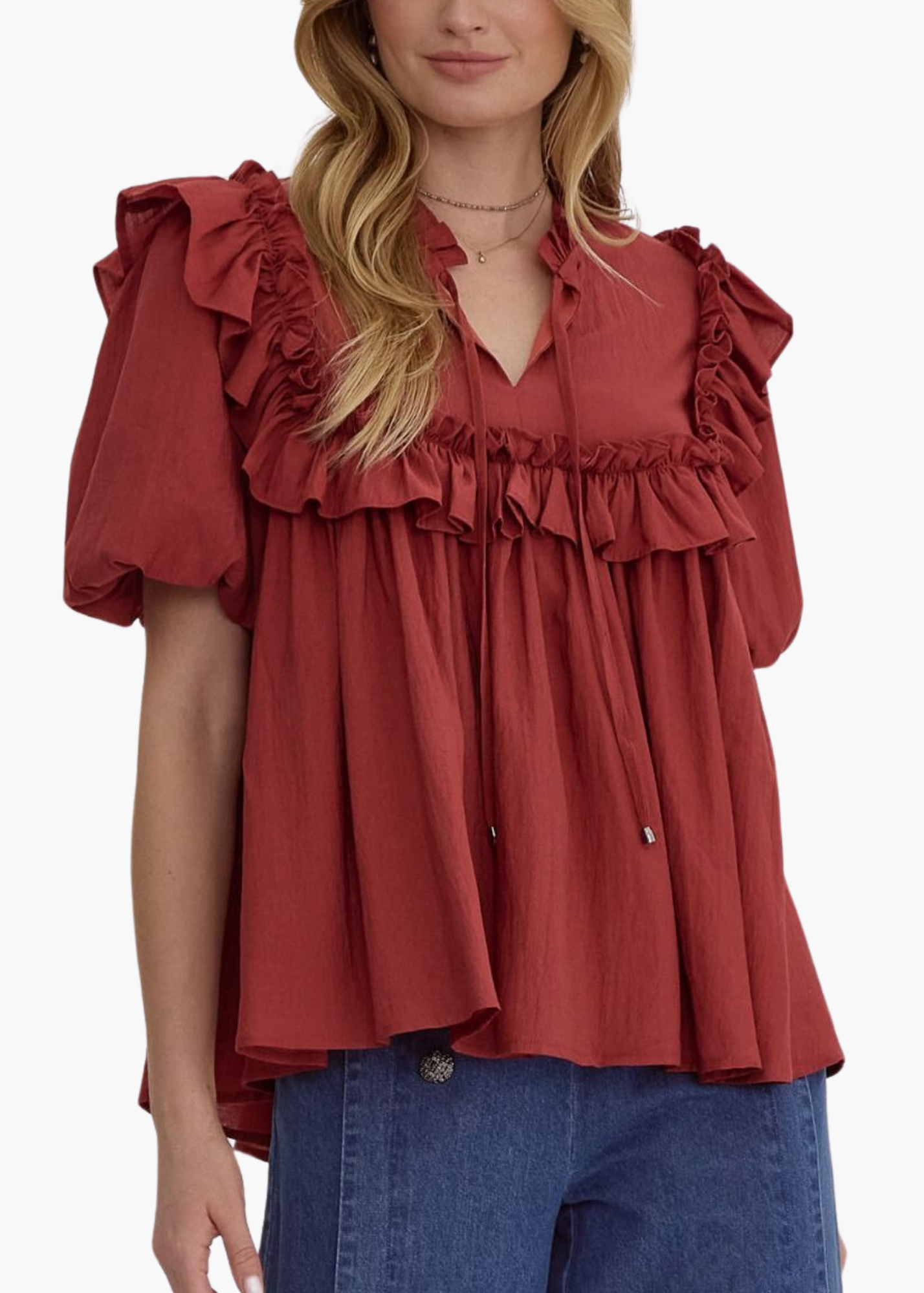 Evan Ruffle Top in Brick