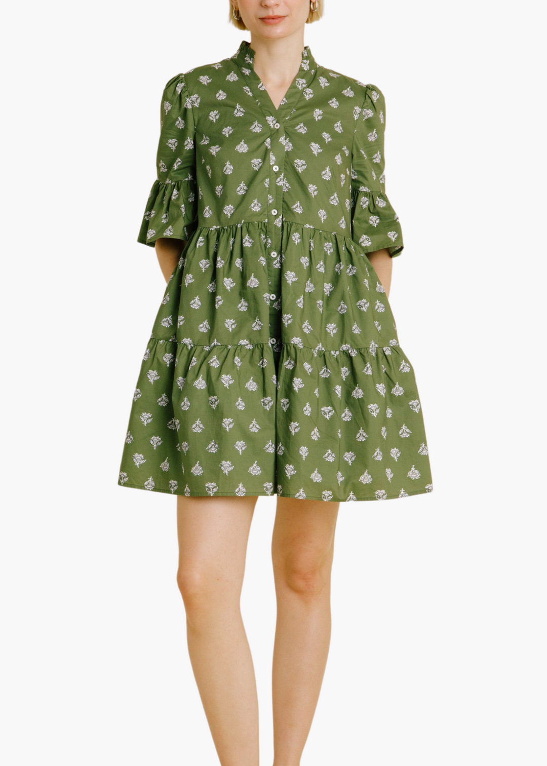 Hannah Tiered Mini Dress in Olive