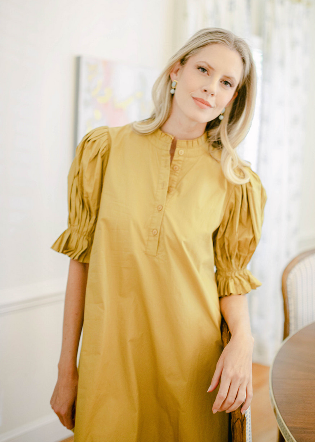 Henry Puff Sleeve Dress in Golden Sage