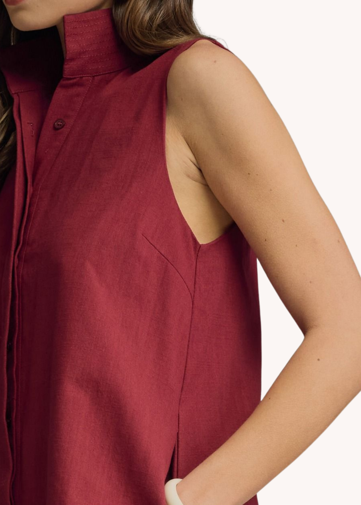 Keeley Cotton Linen Mini Dress in Crimson