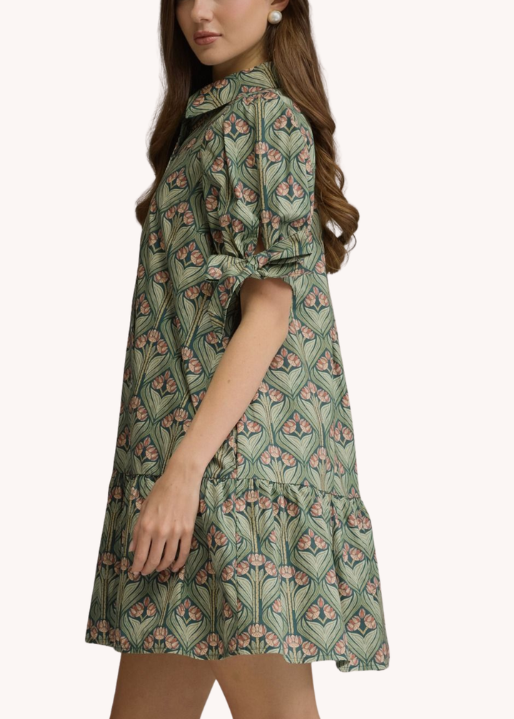Emily Cotton Mini Dress in Hunter Green