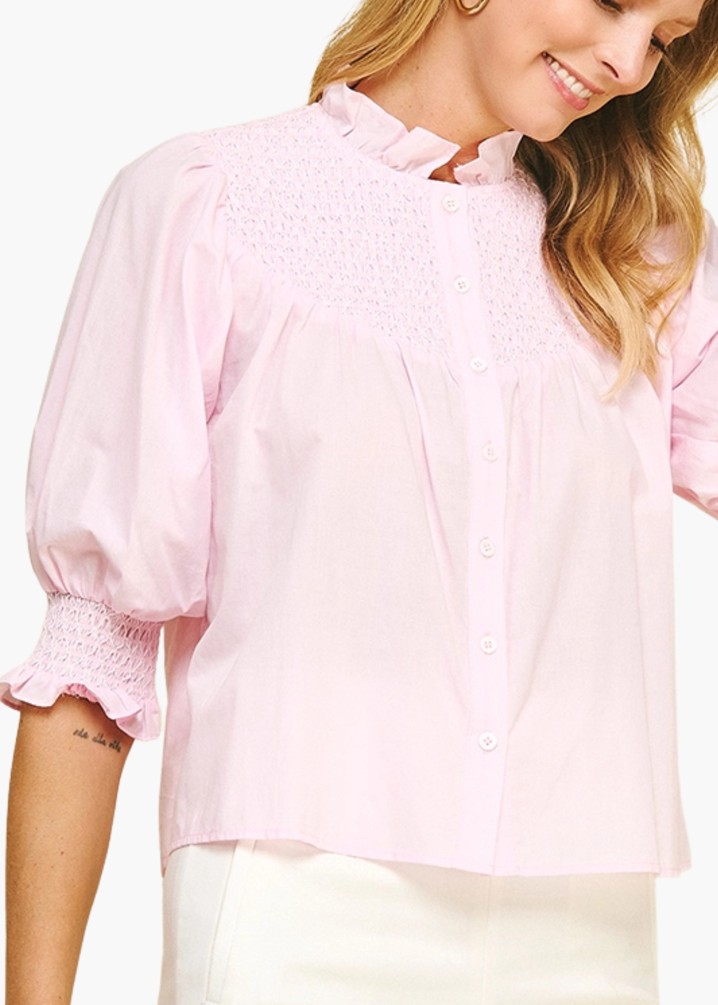 Sawyer Smocked Top in Light Pink