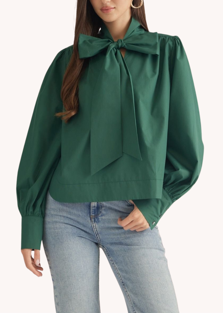 Dylan Cotton Neck Tie Top in Hunter Green