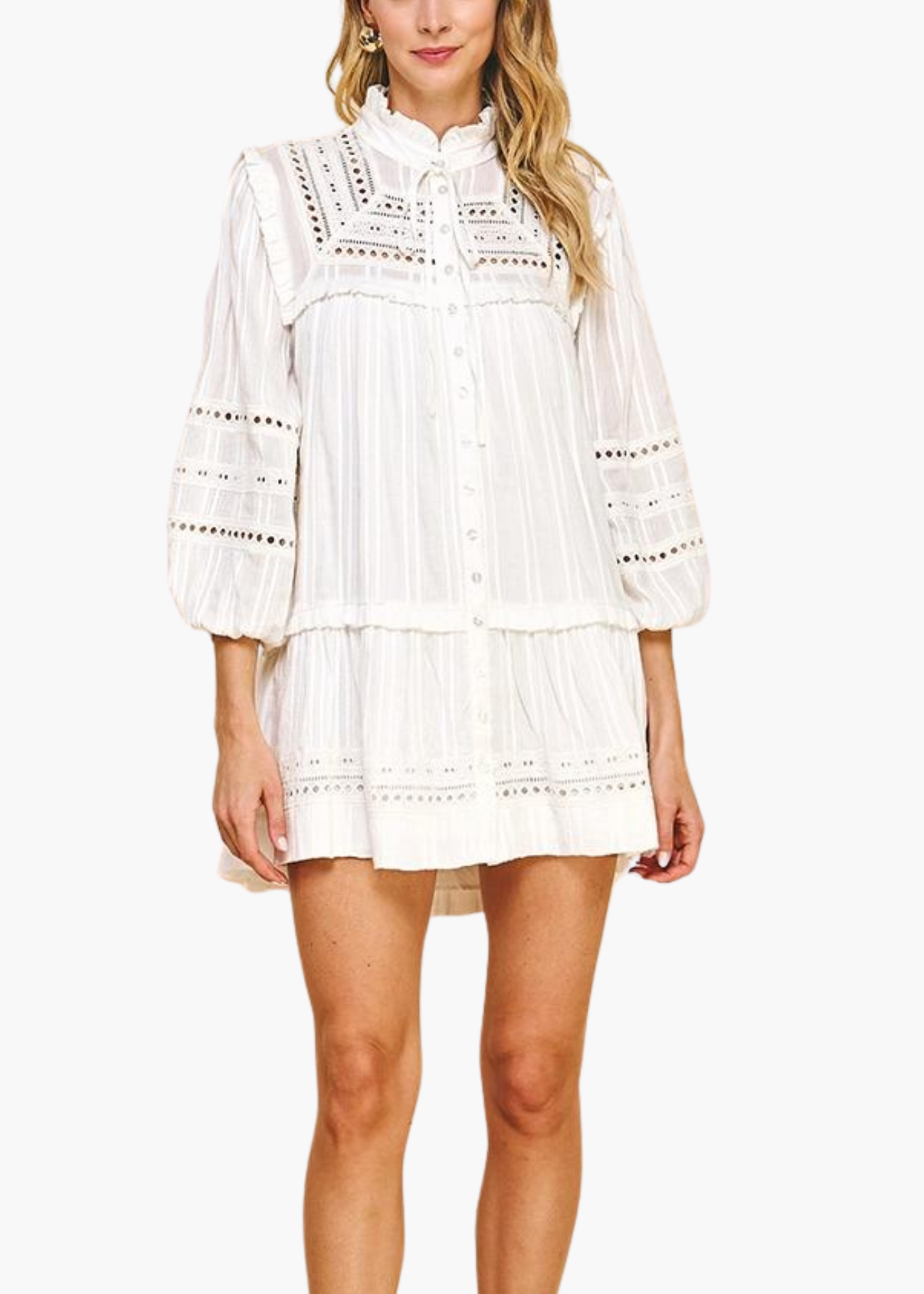Crochet Button Down Mini Dress | White