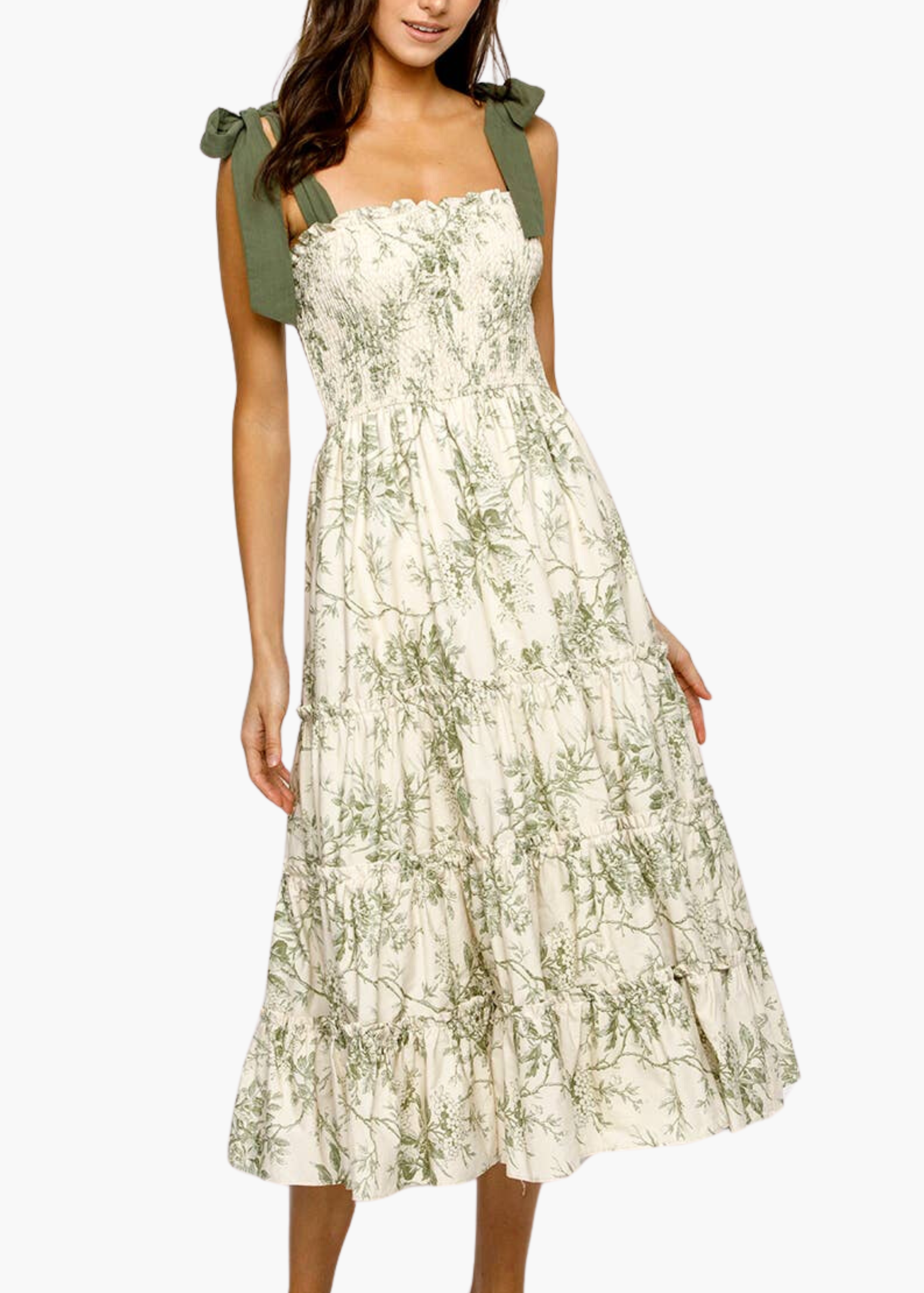 Julia Floral Print Midi Dress in Cream