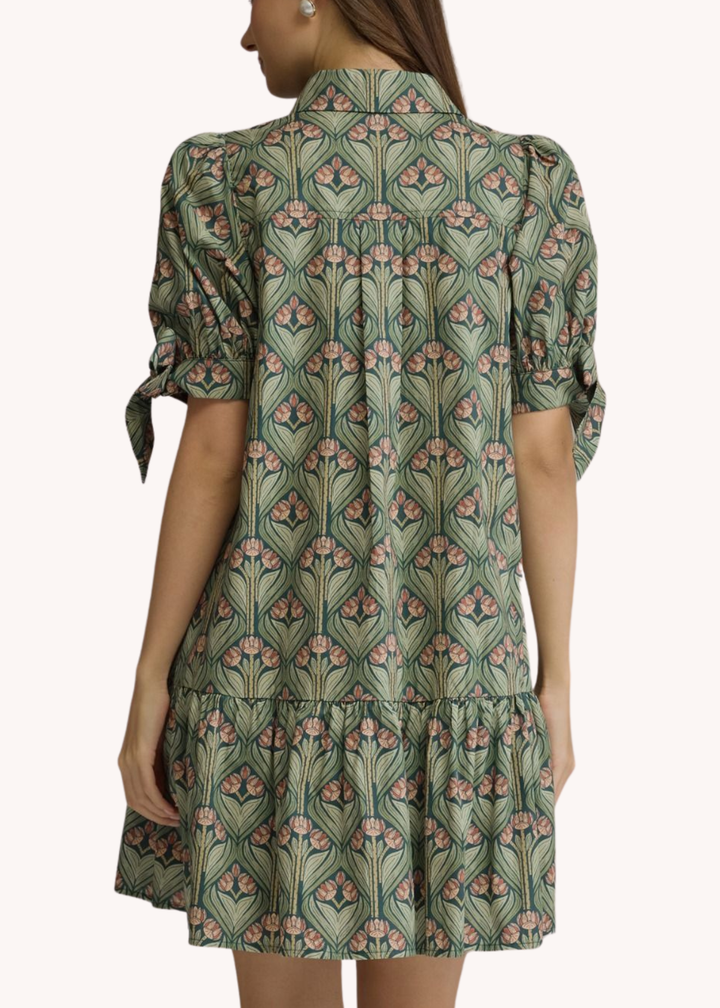 Emily Cotton Mini Dress in Hunter Green