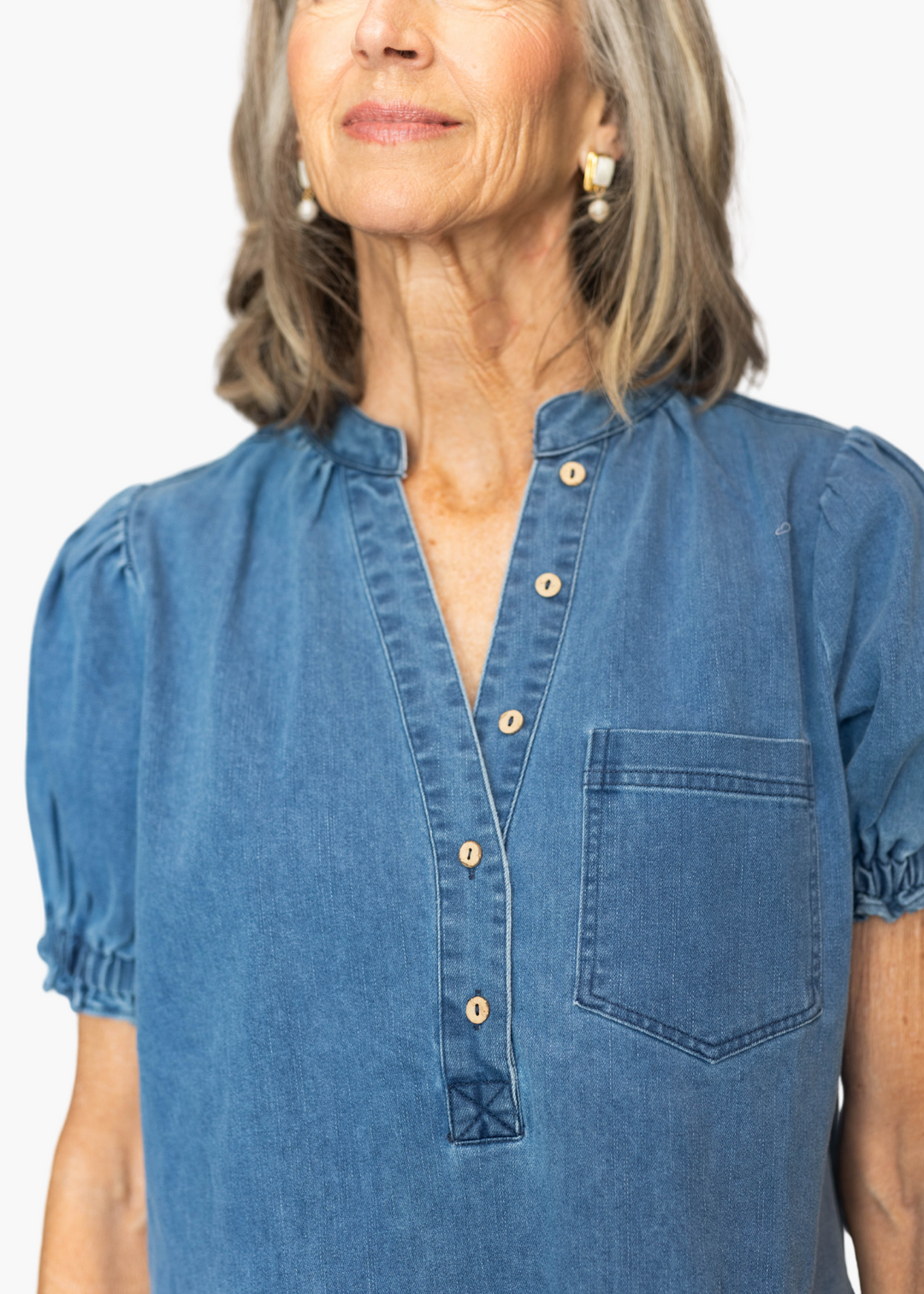 Adeline Puff Sleeve Top in Chambray