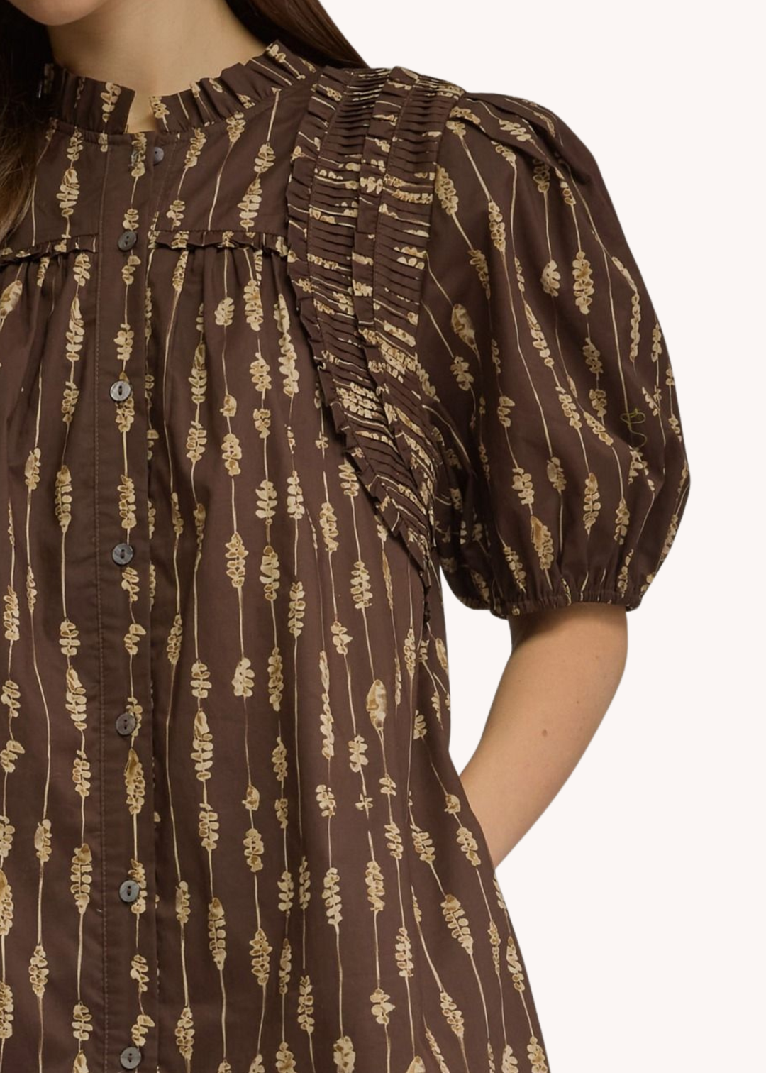 Collins Smocked Cotton Mini Dress in Brown