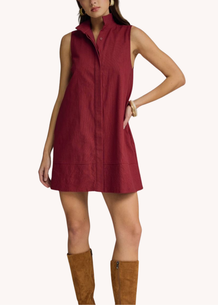 Keeley Cotton Linen Mini Dress in Crimson
